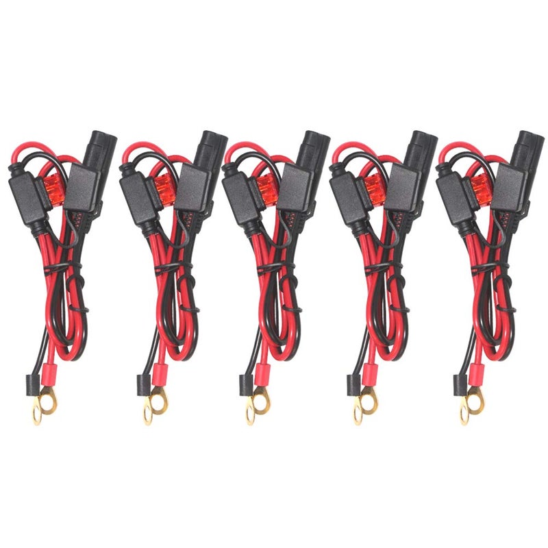 SPARKING [5 PACK] 2FT Motorcycle Battery Charger Cord, Sae to O Ring Terminal Quick Disconnect Assembly Extension Cable, Sae 2Pin Wire Harness Reverse Polarity Adapter Port Accessory, 10A Fuse (5PACK-2FT) - Image 1